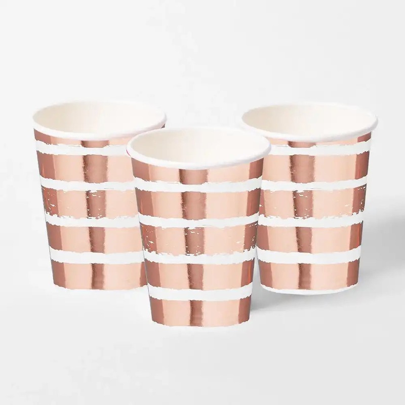 Rose Gold Striped Paper Cups (x8)