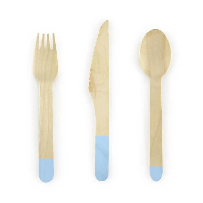 Wooden Party Cutlery - Light Blue (x6 guests)