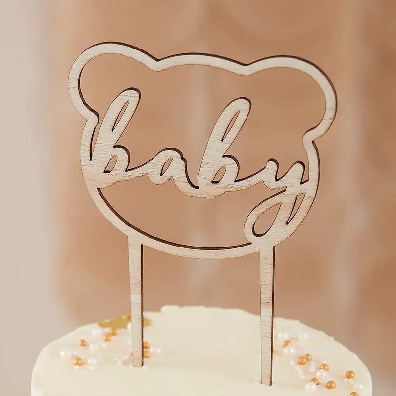 Wooden Teddy Bear Cake Topper
