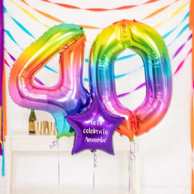40th Birthday Balloons - Personalised Inflated Balloon Bouquet Rainbow