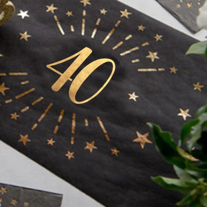 40th Birthday Black & Gold Sparkle Table Runner