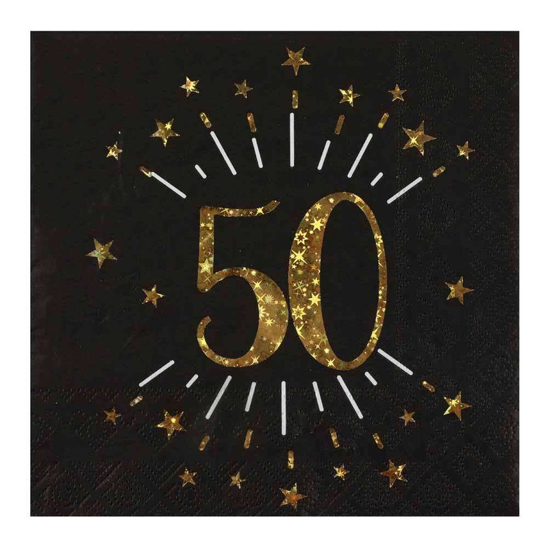 50th Birthday Black & Gold Sparkle Napkins (x10)