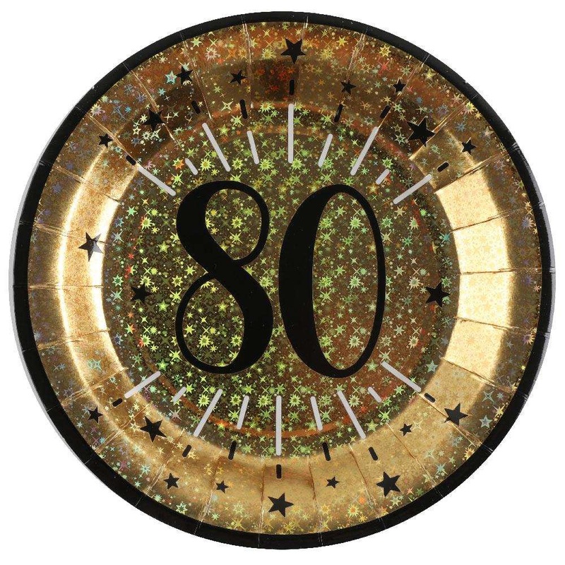 80th Birthday Black & Gold Sparkle Plate (x10)