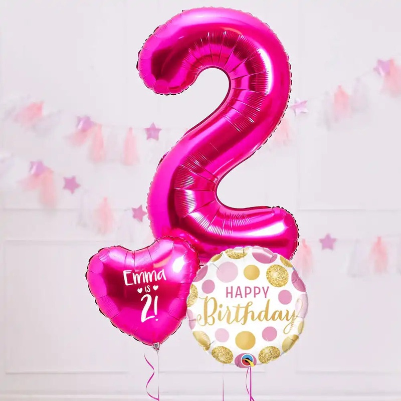Personalised 2nd Birthday Inflated Balloon Bunch  Pink