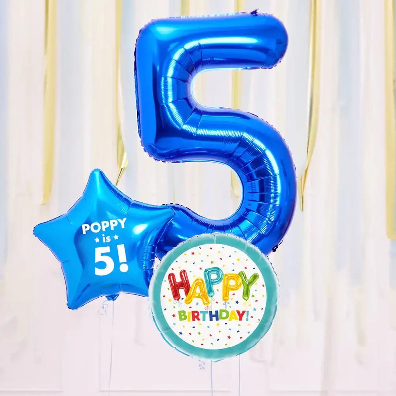 Personalised 5th Birthday Inflated Balloon Bunch  Blue