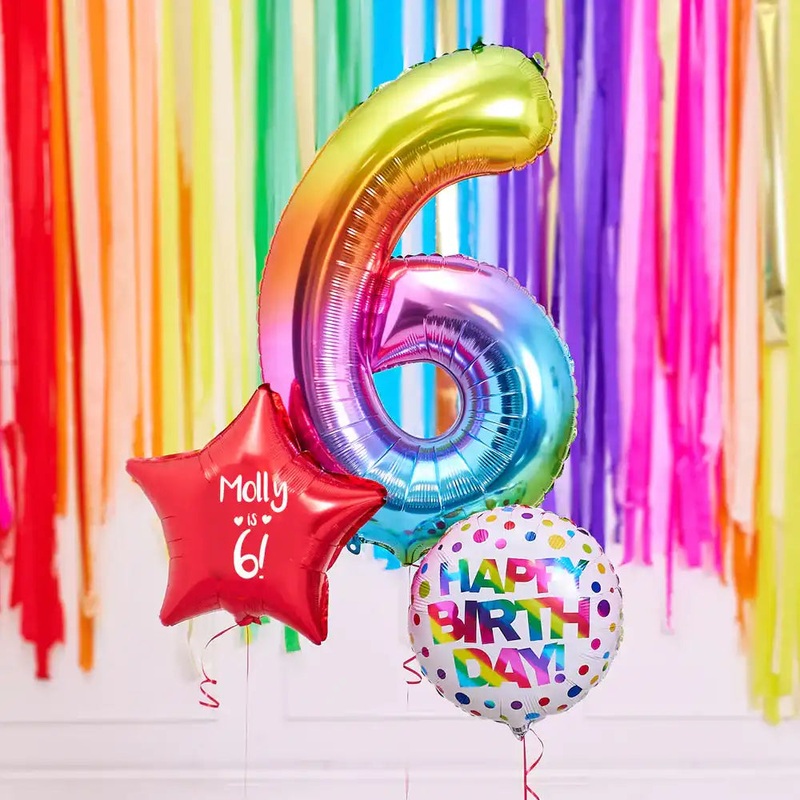 Personalised 6th Birthday Inflated Balloon Bunch  Rainbow