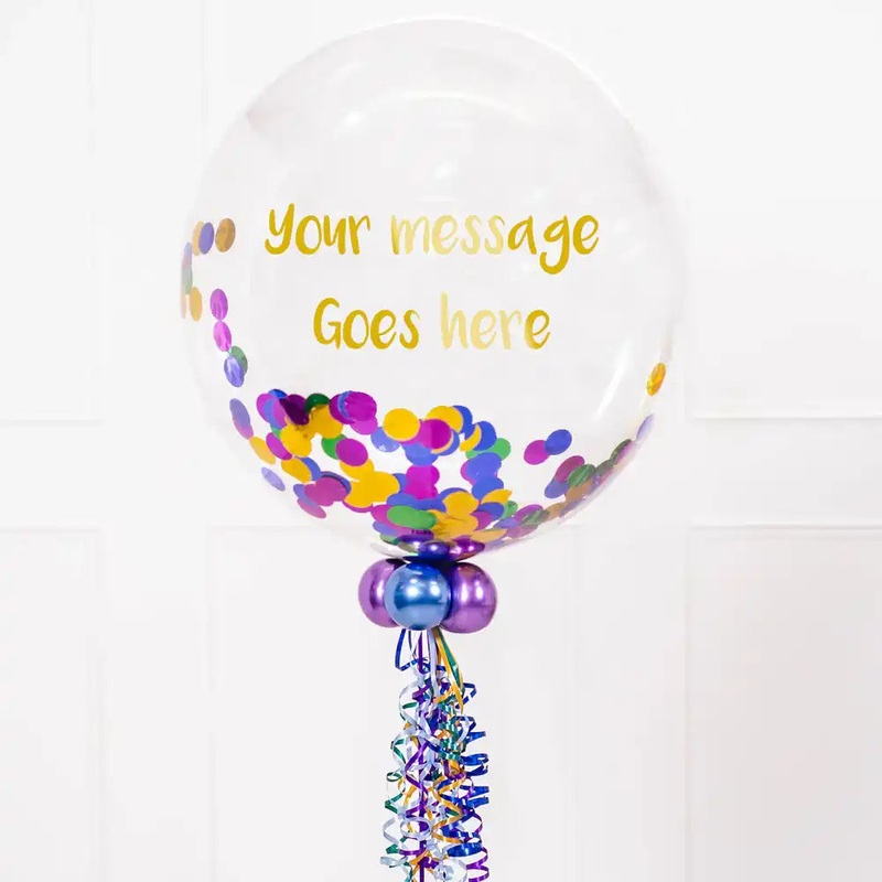 Personalised Bubble Balloon in a Box  Chrome Luxe Confetti