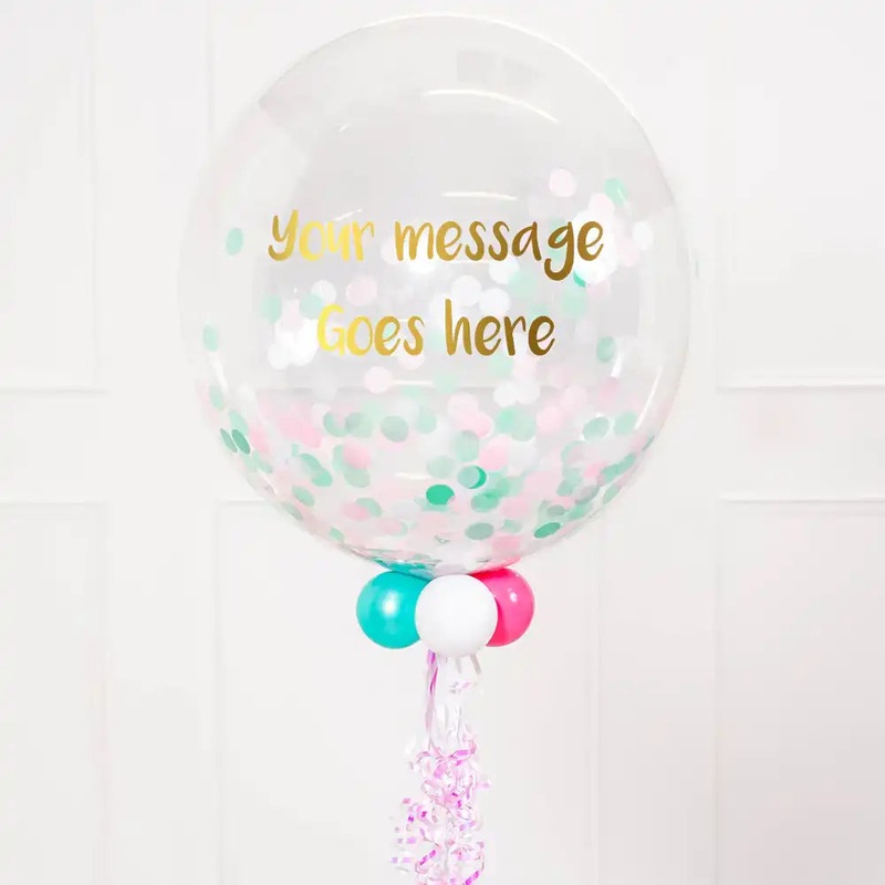 Personalised Bubble Balloon in a Box  Pastel Baby Confetti