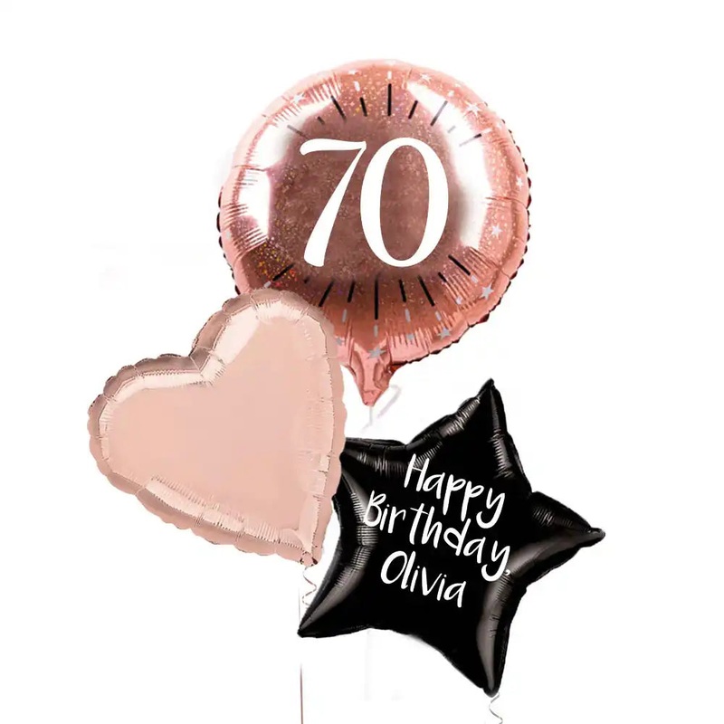 Personalised Inflated Balloon Bunch - Rose Gold 70th Birthday