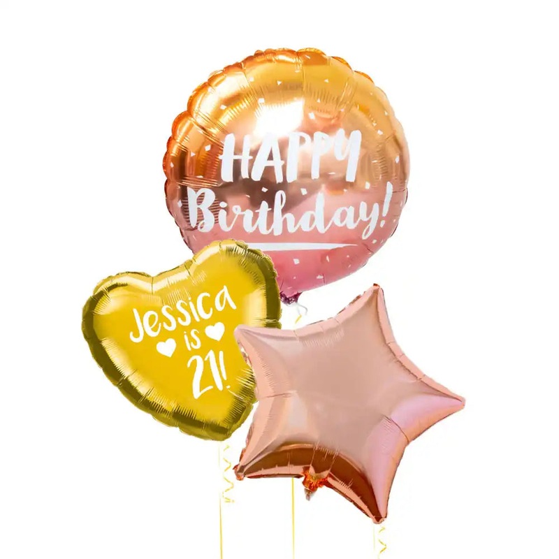 Personalised Inflated Balloon Bunch - Rose Gold Ombre