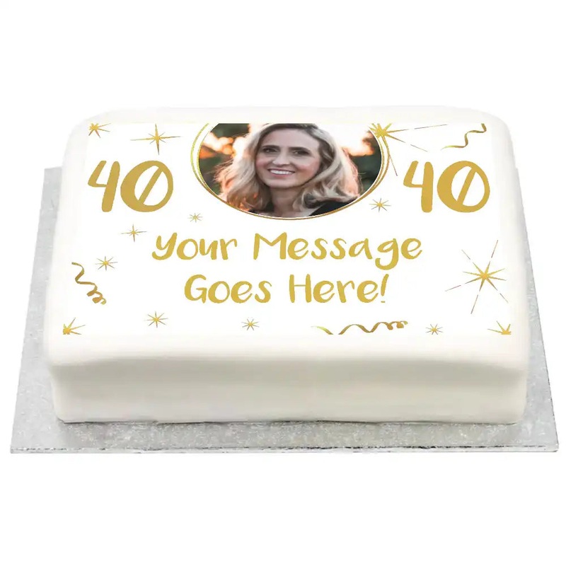 Personalised Photo Cake - White & Gold Any Age Birthday