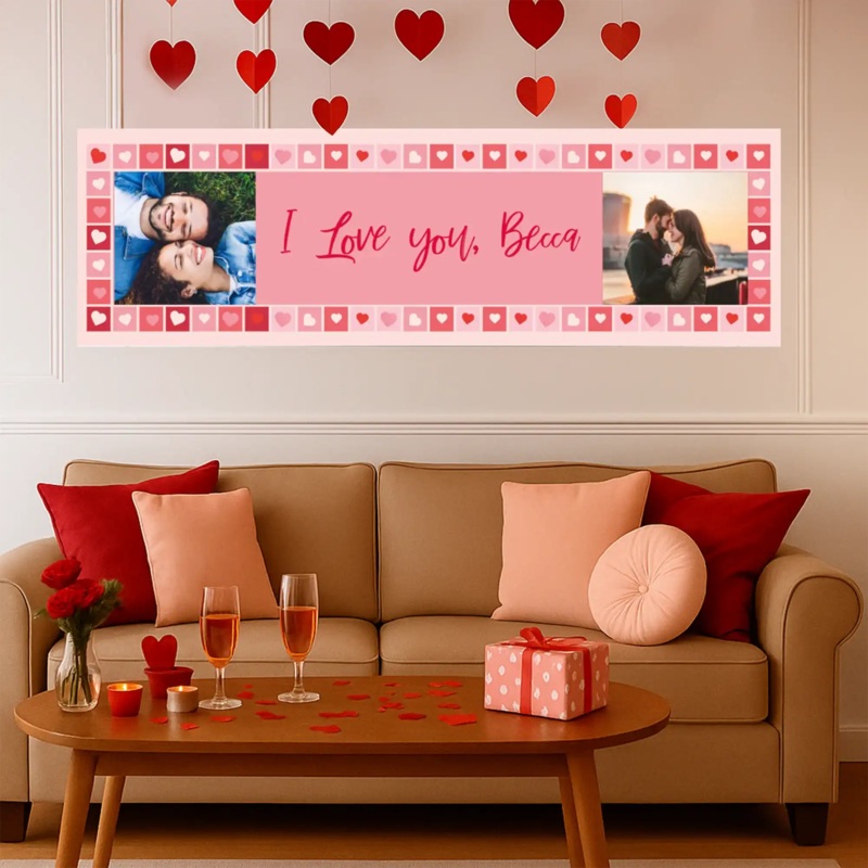 Photo Heart Collage Personalised Party Banner