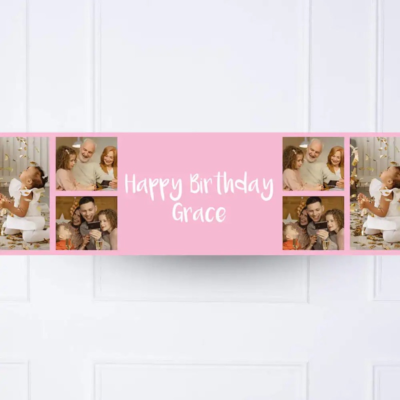 Pink Collage Personalised Party Banner