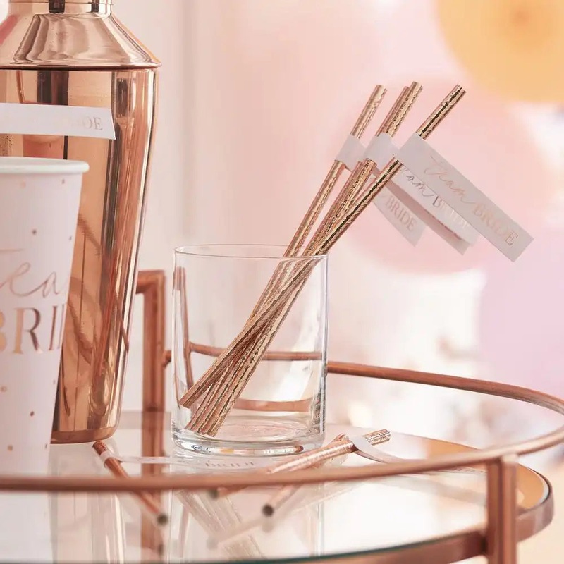 Blush Hen 'Team Bride' Flag Paper Straws (x16)