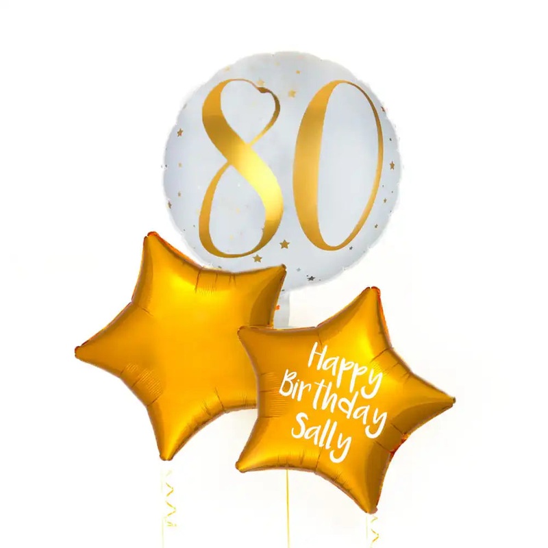Personalised Inflated Balloon Bunch - Gold 80th Birthday