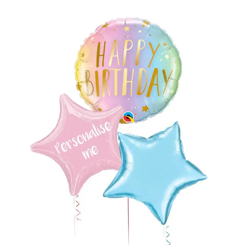 Personalised Inflated Balloon Bunch - Pastel Ombre & Stars