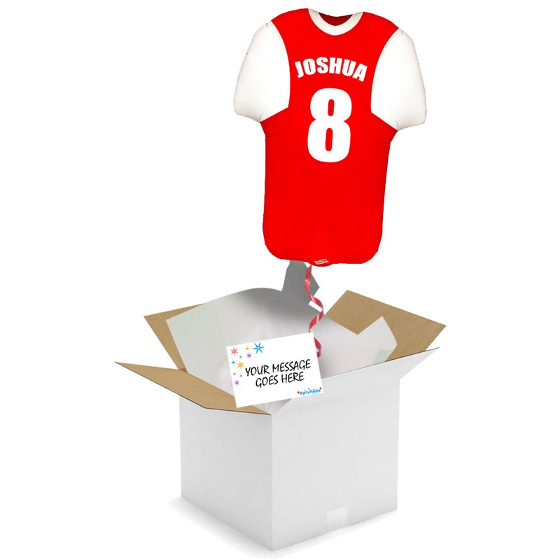 Personalised Inflated Red and White Sports Shirt Foil Balloon in a Box - 20"