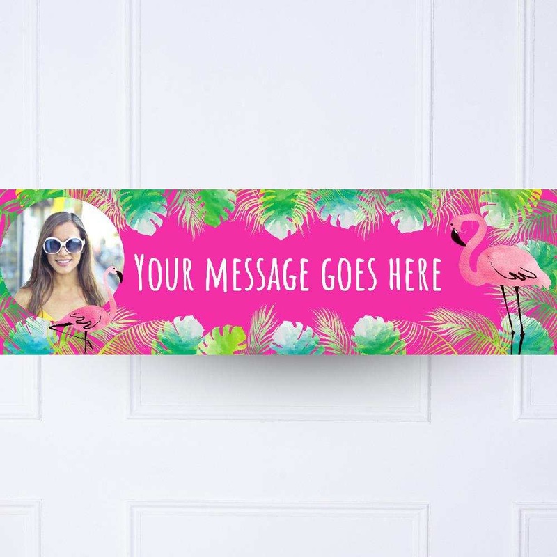Pink Palm Leaf Flamingo Personalised Party Banner