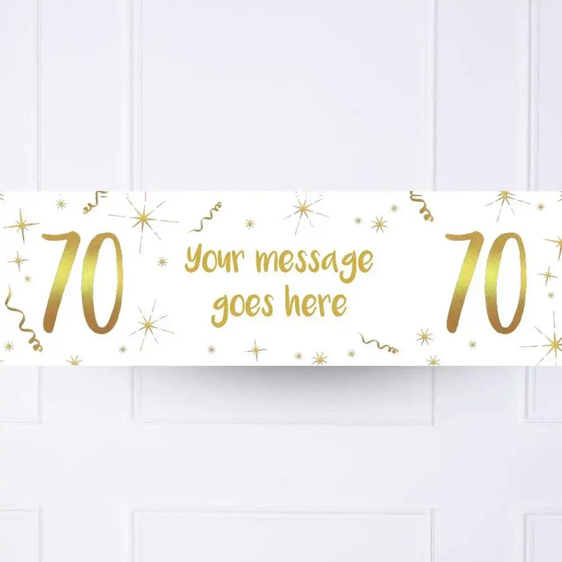 White & Gold 70th Personalised Party Banner