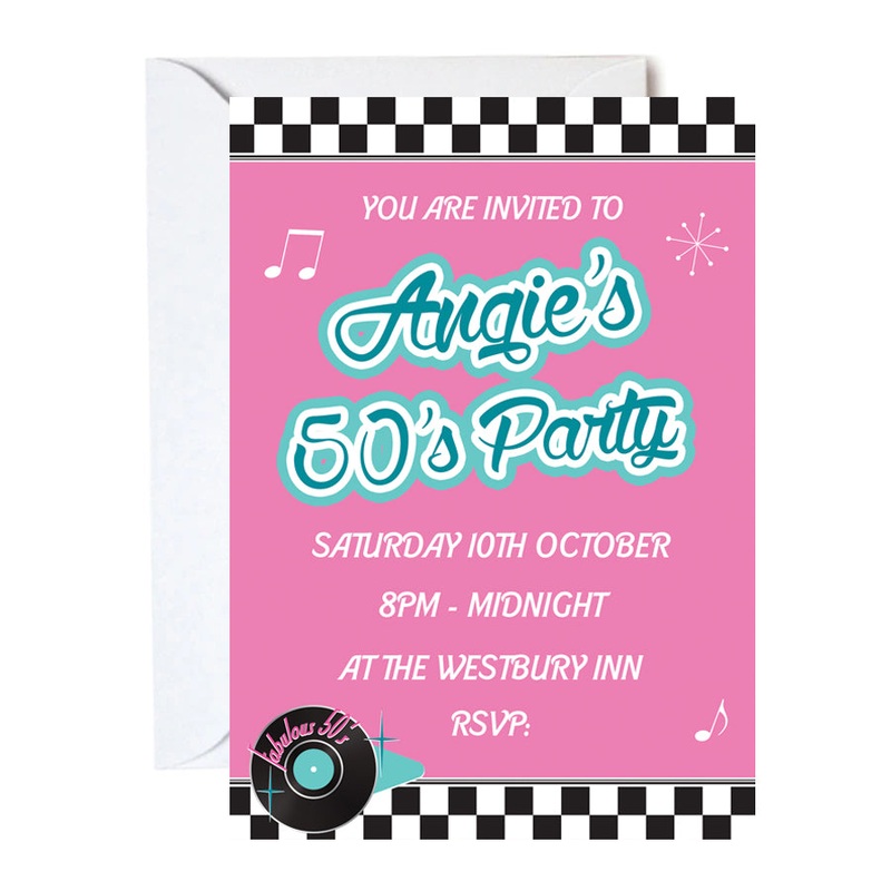 50's Rock and Roll Personalised Invitations - Pack of 16