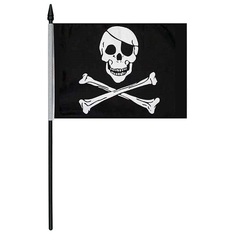 Pirate Small Cloth Flag On A Pole - 9" x 6"