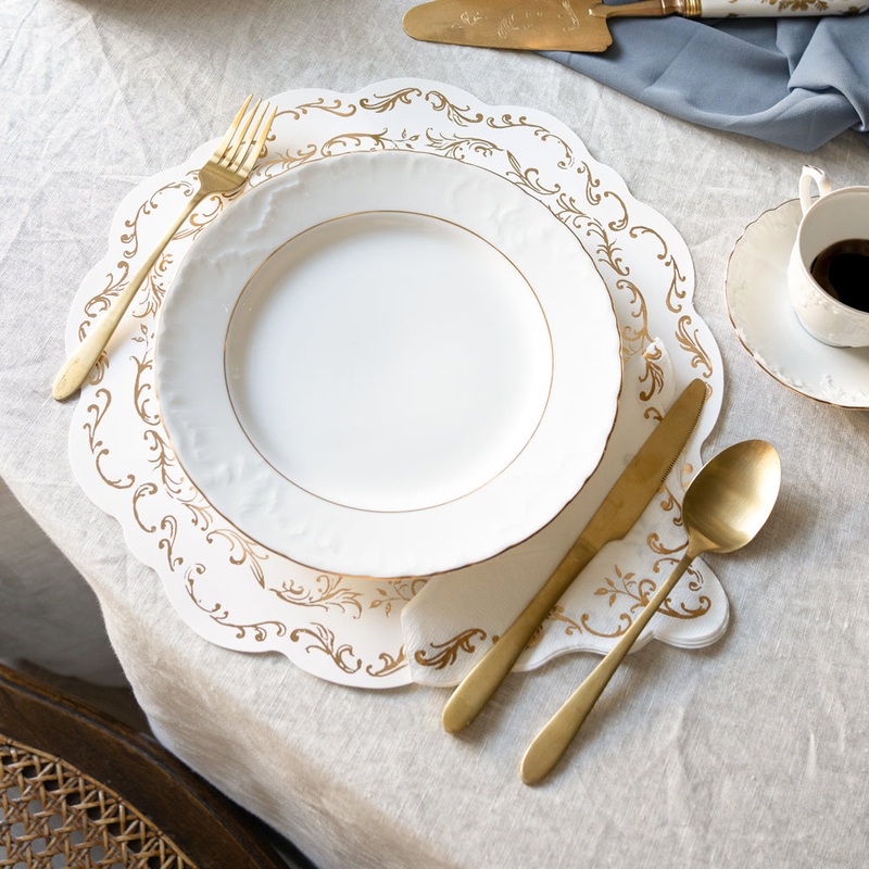 White and Gold Paper Placemats - 35.5cm - Pack of 6