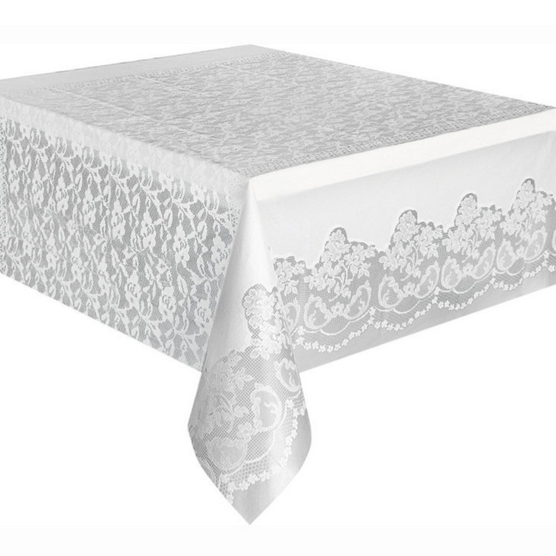 White Lace Rectangular Plastic Tablecloth - 1.37m x 2.74m