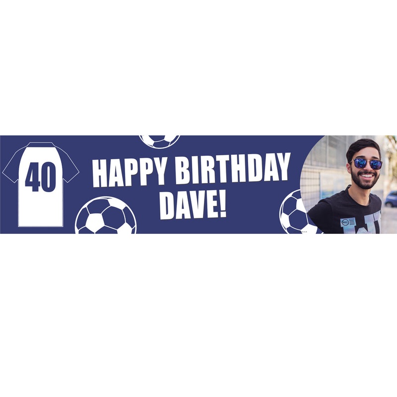 Navy and White Football Fan Photo Personalised Banner - 1.2m