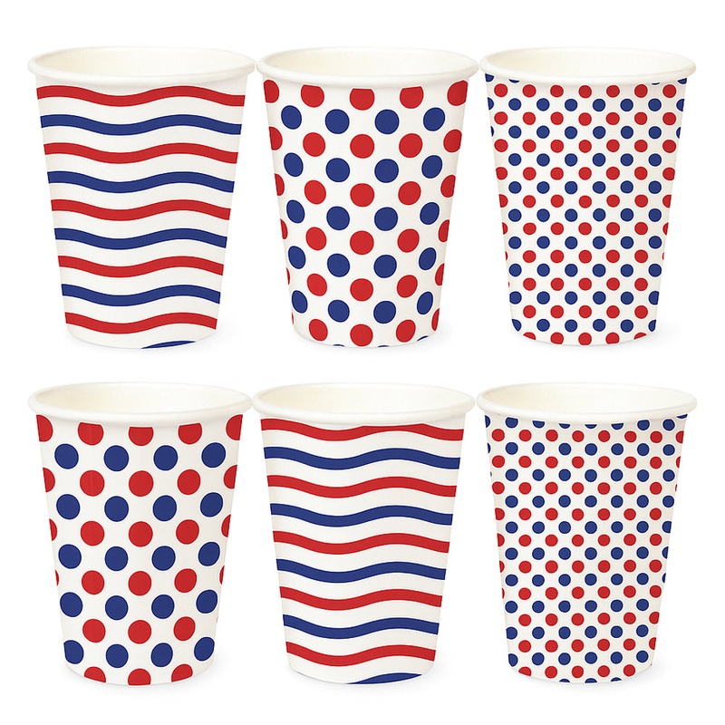 Red, White & Blue Pattern Paper Cups - Pack of 36
