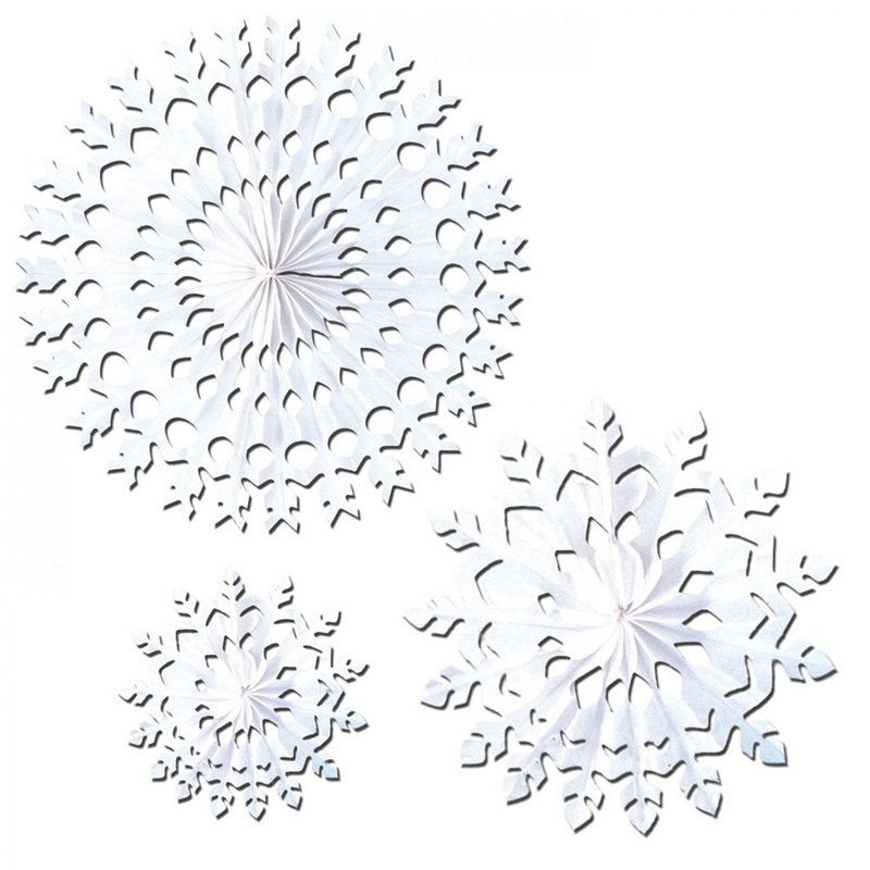 White Tissue Snowflake Fan Decoration - Assorted Designs - 38cm - Each