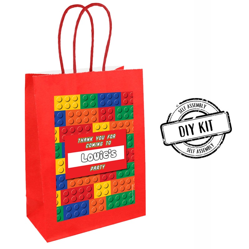 Personalised Building Blocks Paper Party Bags - Pack of 12