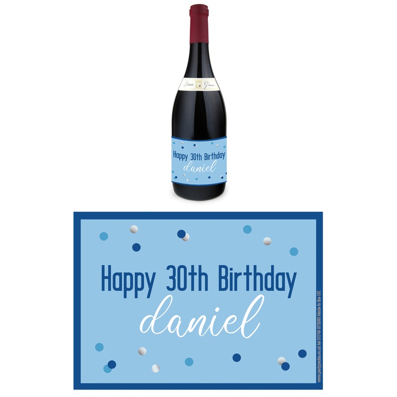 Personalised Wine Bottle Labels - Glitz Blue - Pack of 4