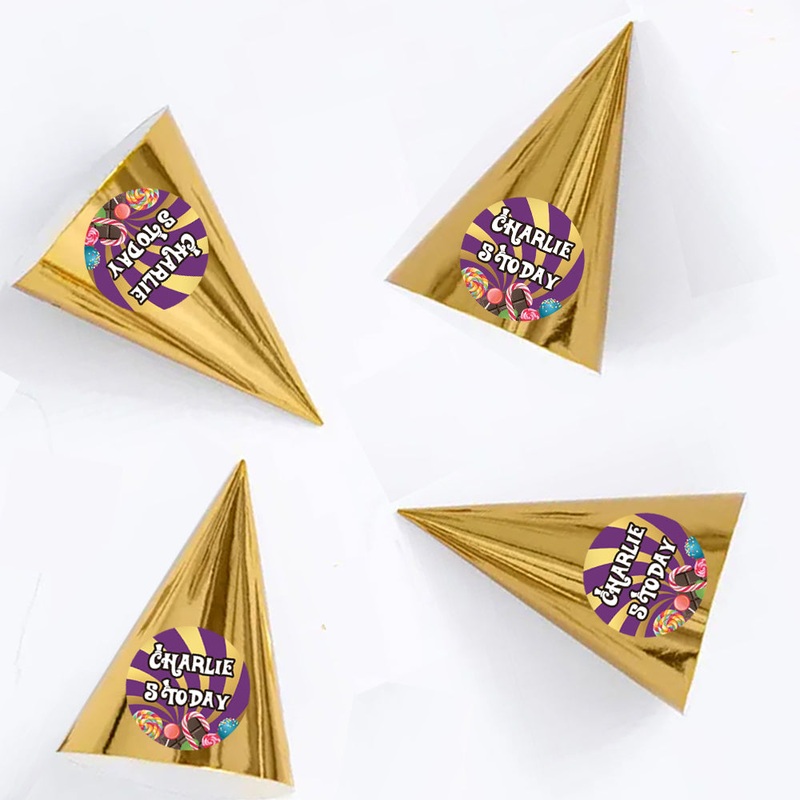 Wonka Chocolate Factory Personalised Cone Hats- Pack of 12