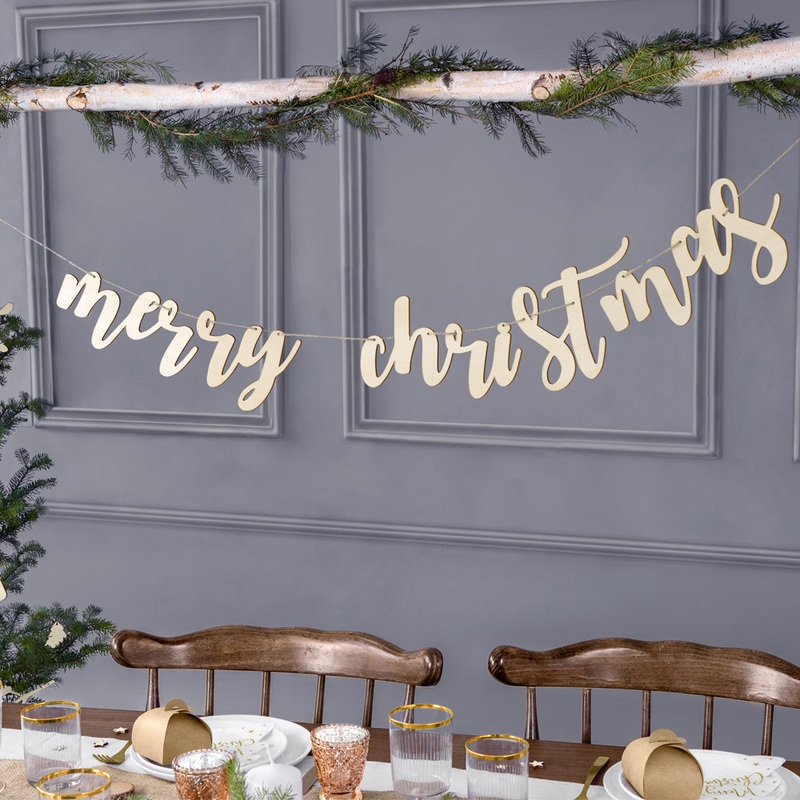 Wooden Merry Christmas Banner - 87cm x 17cm