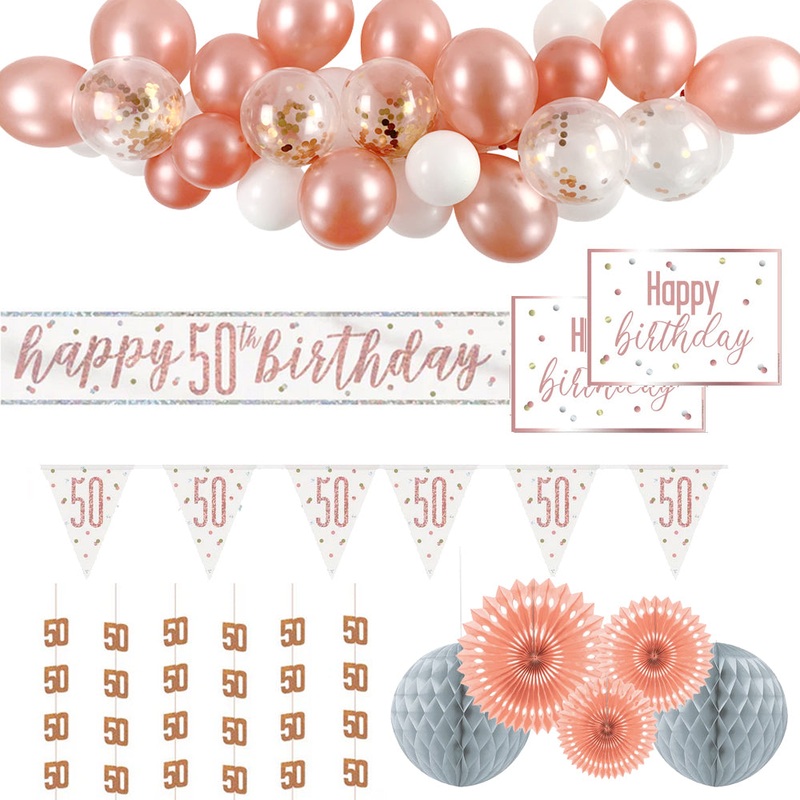 50th Birthday Rose Gold Glitz Decoration Pack