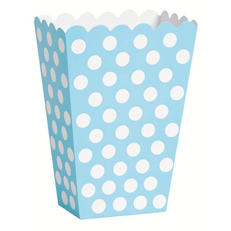 Pastel Powder Blue Dots Treat Boxes - Pack of 8