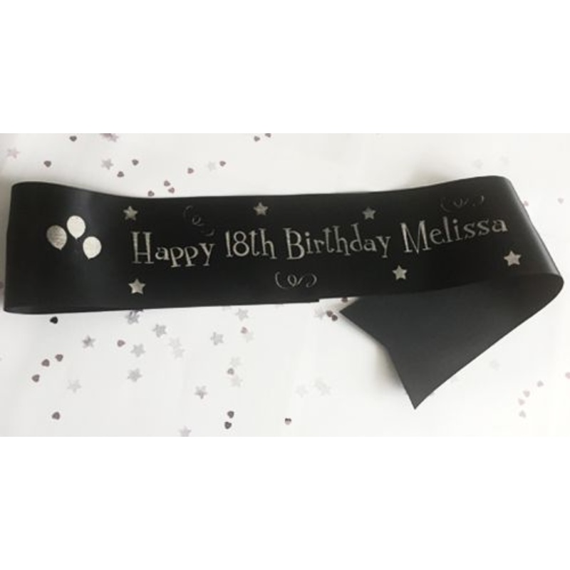 Personalised Birthday Sash- Black- 100mm