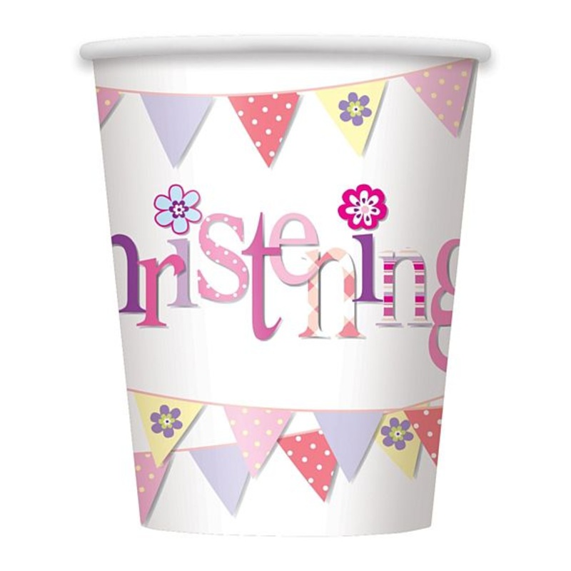 Pink Christening Paper Cups - 256ml - Pack of 8