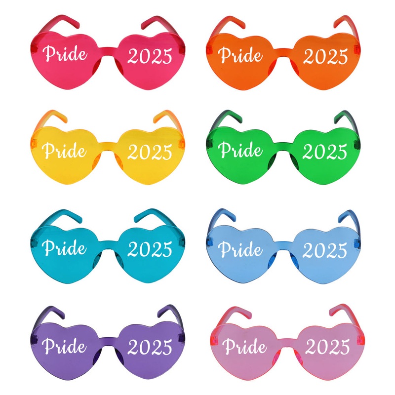 Pride 2025 Rainbow Heart Shape Glasses - Assorted Colours - Pack of 8