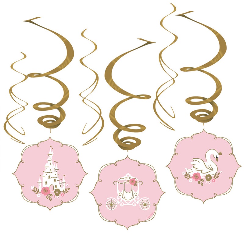 Princess Pink Sparkle Hanging Swirl Decorations - Pack of 6