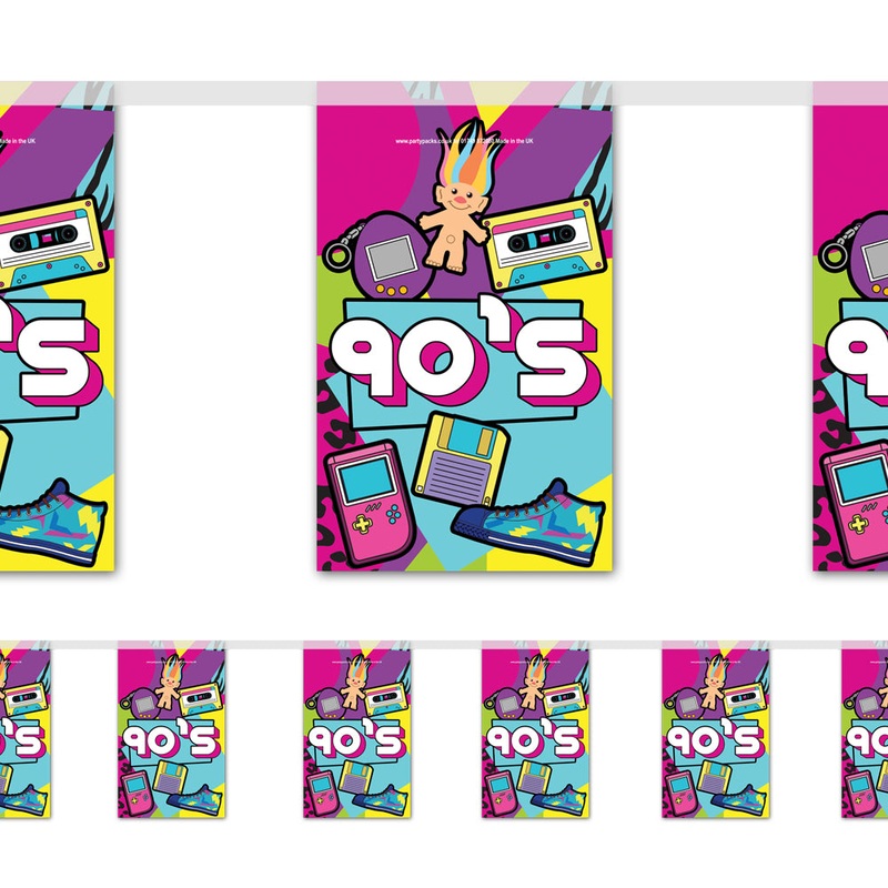 90's Retro Paper Flag Bunting Decoration - 2.4m