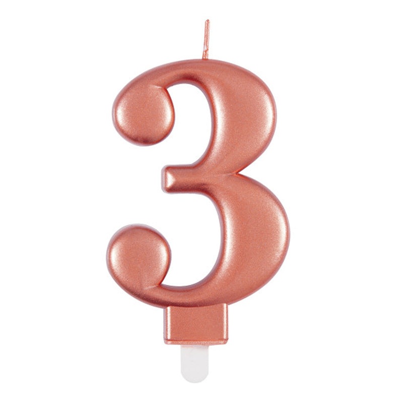 Rose Gold Metallic Number 3 Candle - 6cm