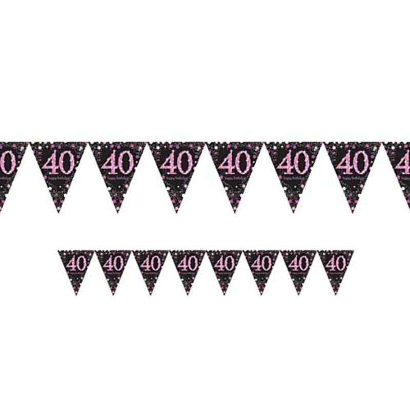 Pink Celebration "40th Birthday" Prismatic Pennant Bunting - 4m