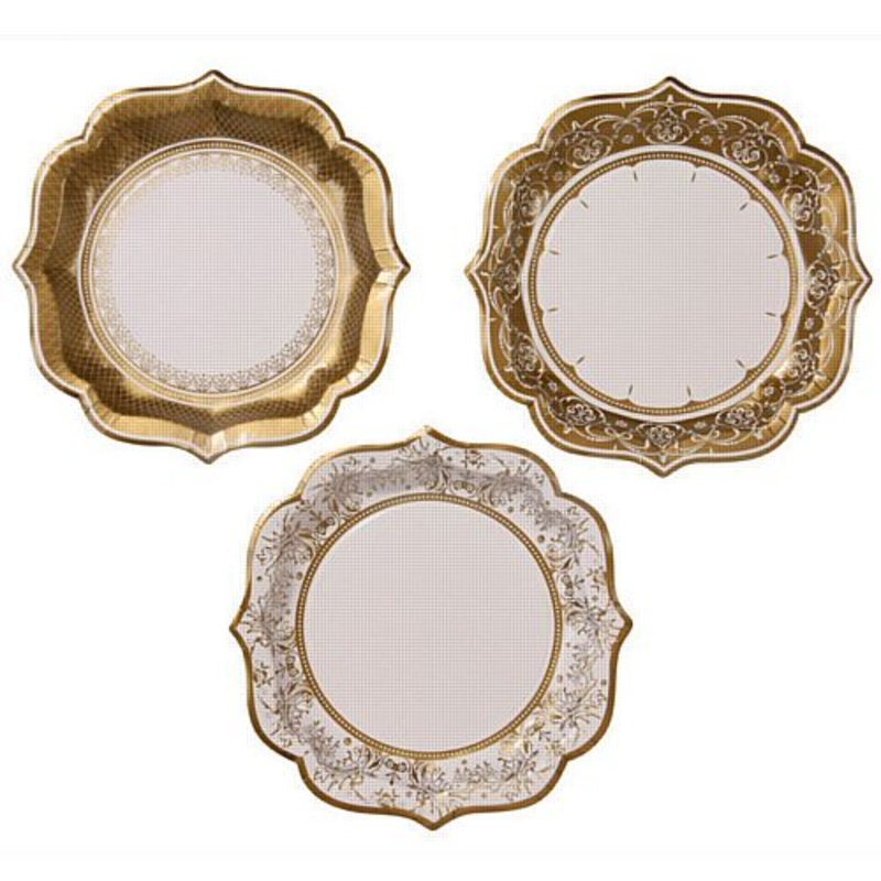 Porcelain Design Gold Paper Plates 20cm - Pack of 12