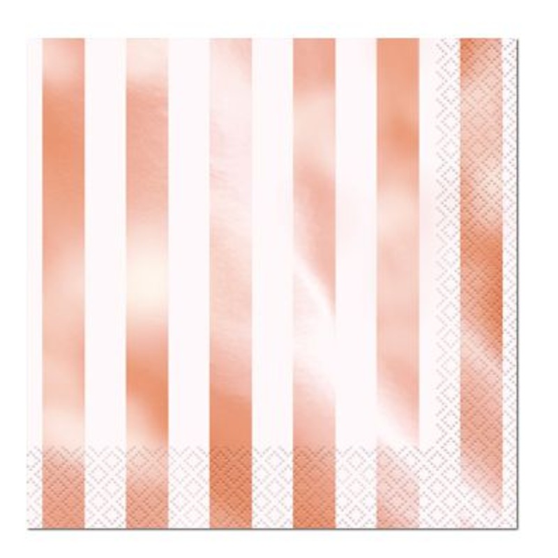 Rose Gold Striped Luncheon Napkins - Pack of 16