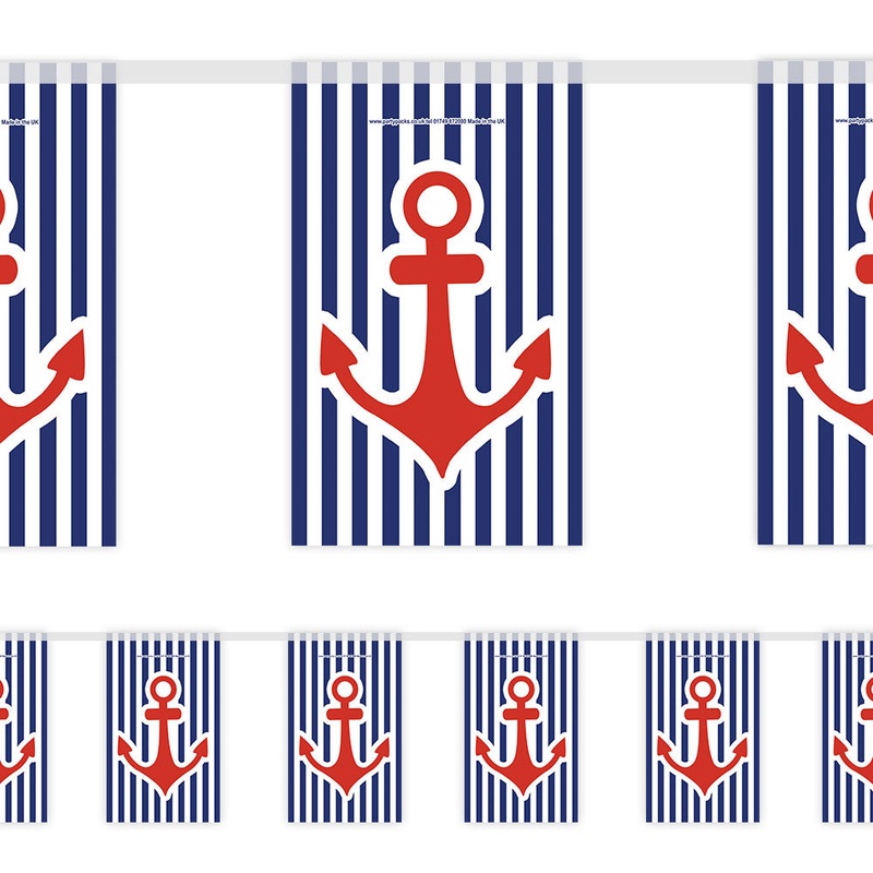 Nautical Anchor and Stripes Paper Bunting Decoration - 2.4m