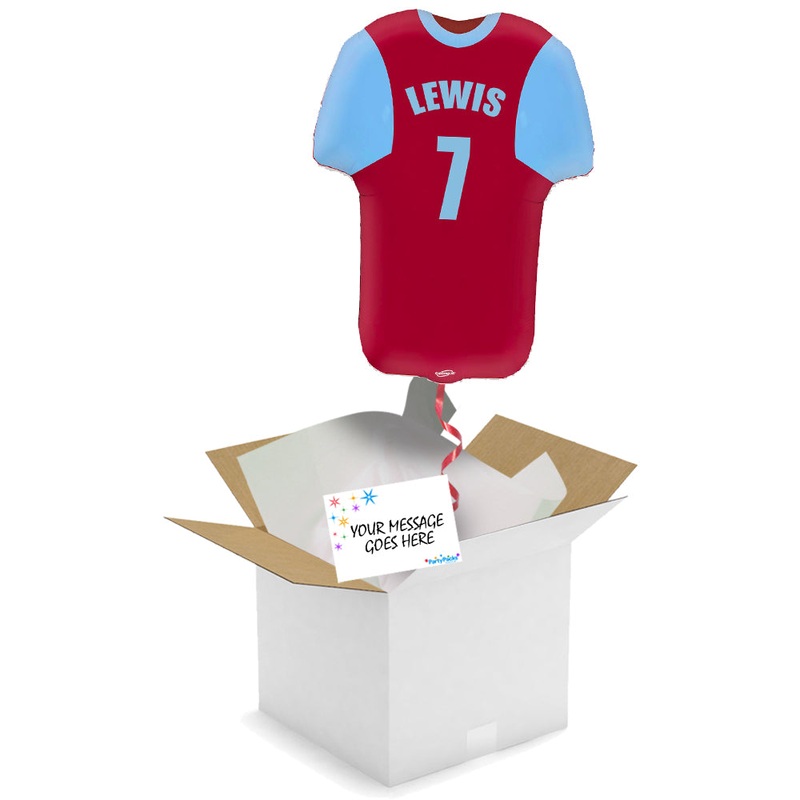 Personalised Inflated Claret and Blue Sports Shirt Foil Balloon in a Box - 20"