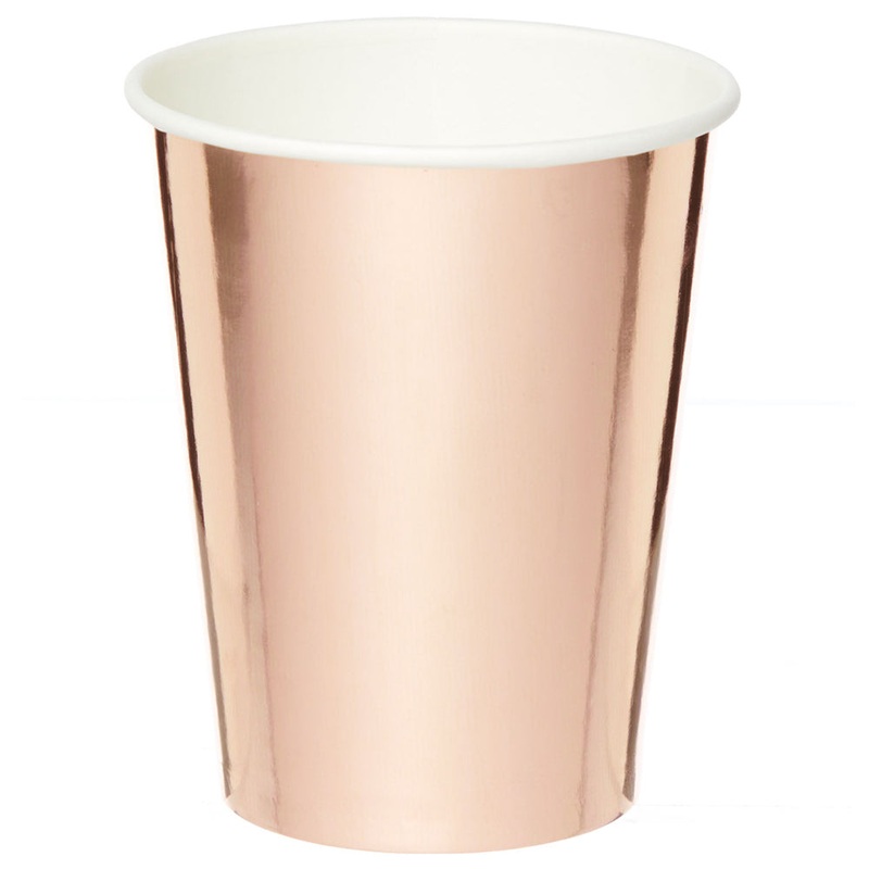 Rose Gold Metallic Paper Cups - 350ml - Pack of 8