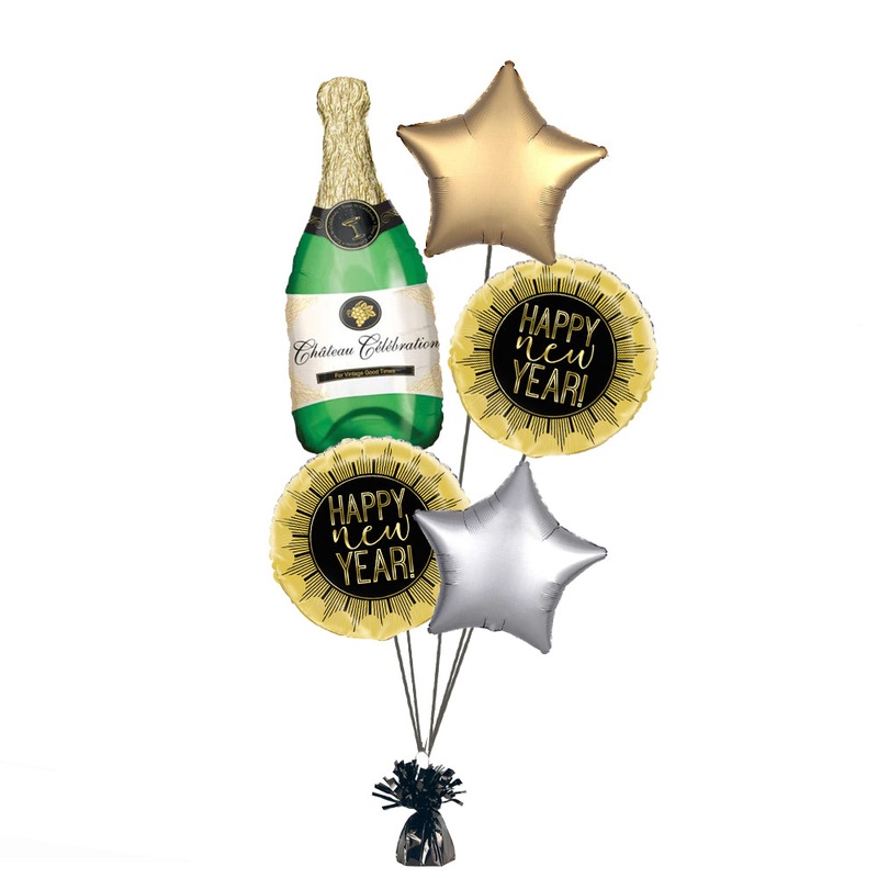 New Year Champagne Bottle Balloon Bouquet - Uninflated