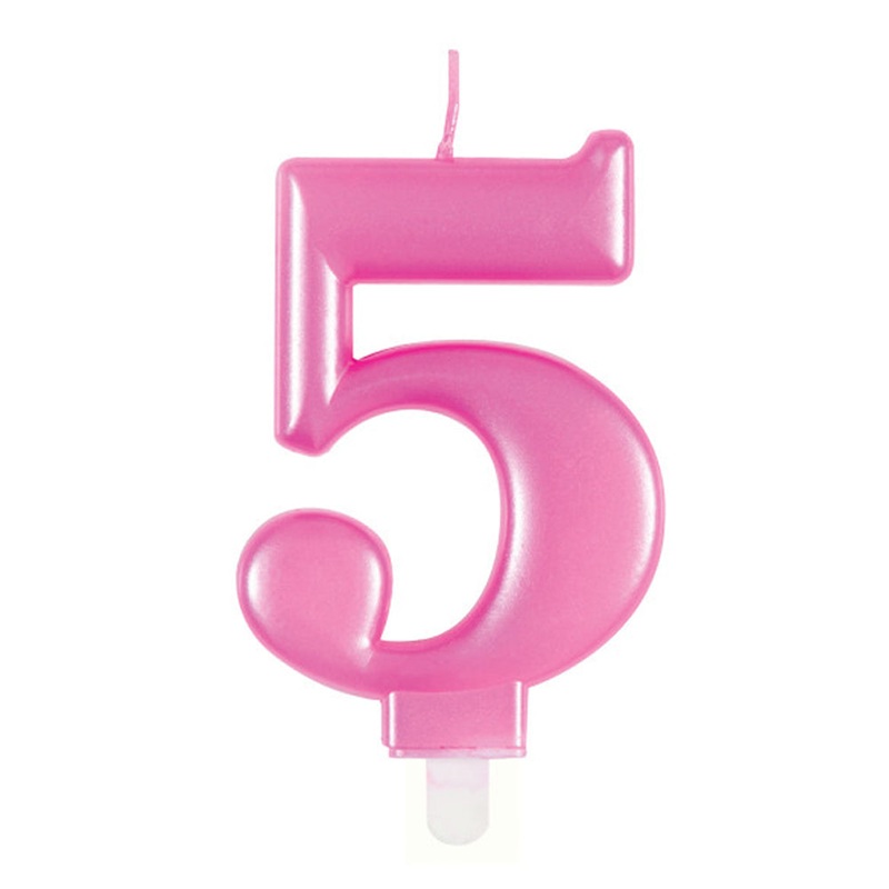 Pink Metallic Number 5 Candle - 6cm